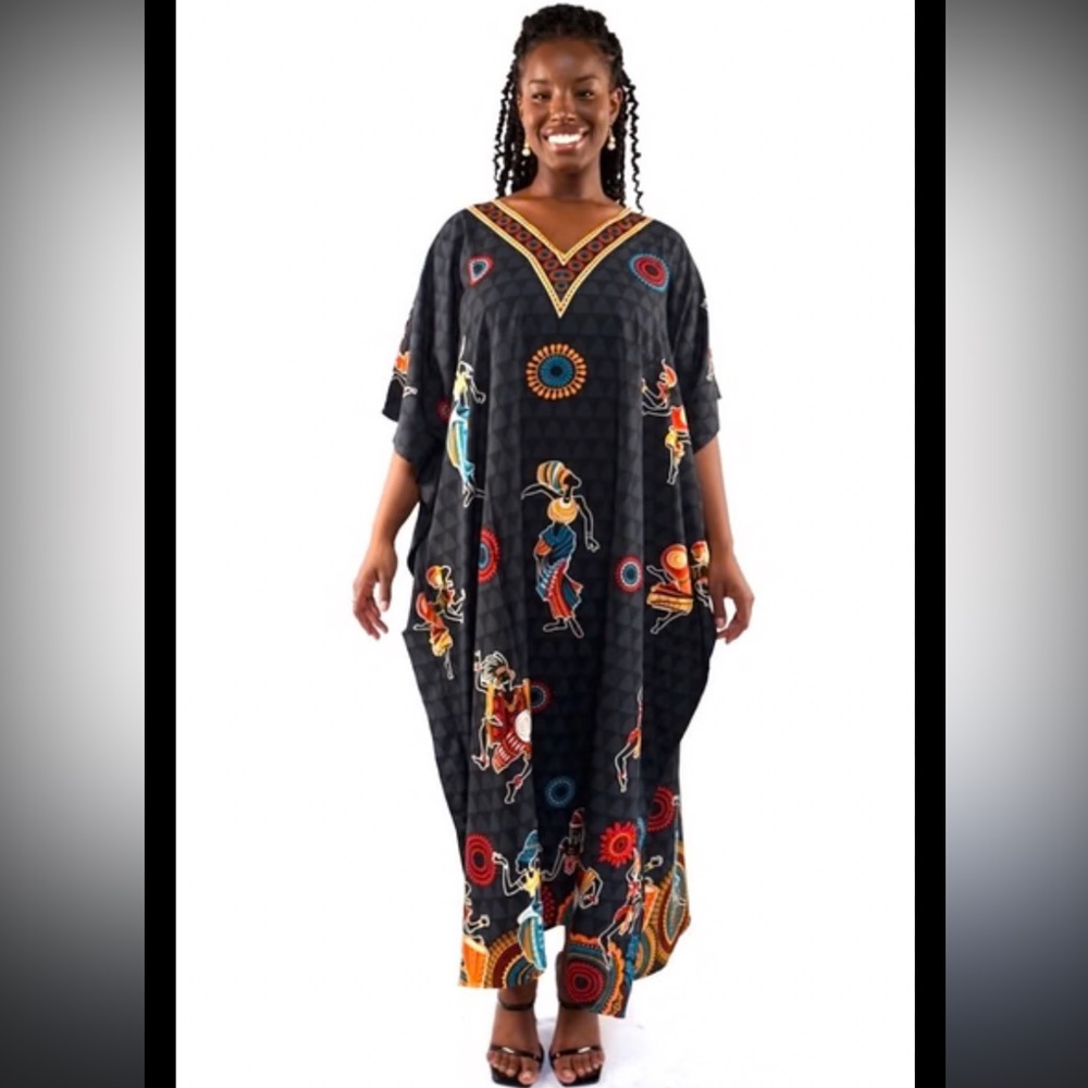 Chic Black Maxi Dress with Colorful Patterns